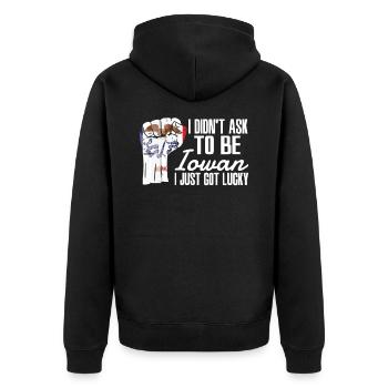 Iowan Amerikaner US-Patriot USA Gewachsen Iowa - Unisex Premium Bio Zip Hoodie - Schwarz - Hinten - Nico (187cm)