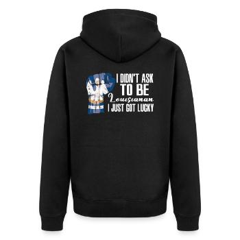 Louisianer Amerikaner US-Patriot USA Gewachsen - Unisex Premium Bio Zip Hoodie - Schwarz - Hinten - Nico (187cm)