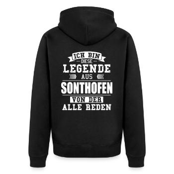 Stadt Sonthofen Deutschland Legende Spruch - Unisex Premium Bio Zip Hoodie - Schwarz - Hinten - Nico (187cm)