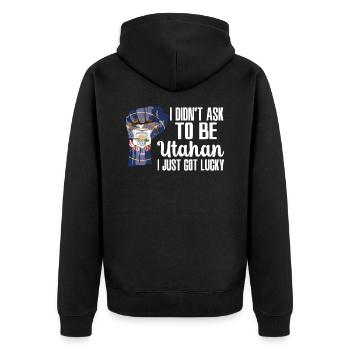 Utahan Amerikaner US-Patriot USA Gewachsen Utah - Unisex Premium Bio Zip Hoodie - Schwarz - Hinten - Nico (187cm)