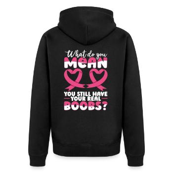 Breast Cancer Pin Breast Cancer Awareness Week - Unisex Premium Organic Zip Hoodie - black - Back - Nico (187cm)