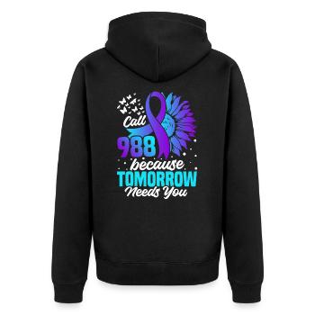 Suicide Prevention Awareness Mental Health Ribbon - Unisex Premium Organic Zip Hoodie - black - Back - Nico (187cm)