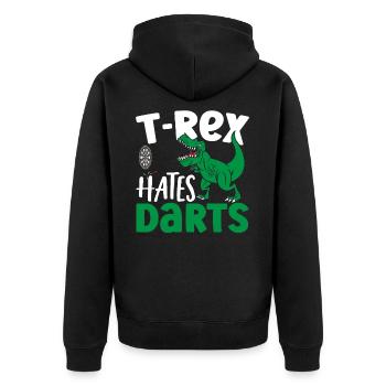 T-Rex Hates Darts T-Rex Dinosaur Lovers - Unisex Premium Organic Zip Hoodie - black - Back - Nico (187cm)
