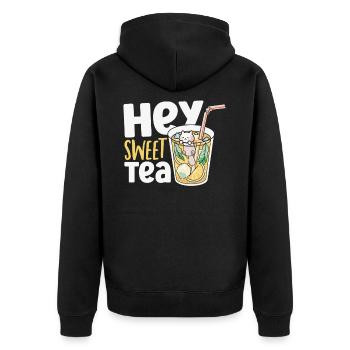 Süßer Tee Eistee Hey Sweet Tea - Unisex Premium Bio Zip Hoodie - Schwarz - Hinten - Nico (187cm)