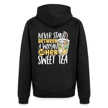 Süßer Tee Stehe niemals zwischen einer Frau und - Unisex Premium Bio Zip Hoodie - Schwarz - Hinten - Nico (187cm)