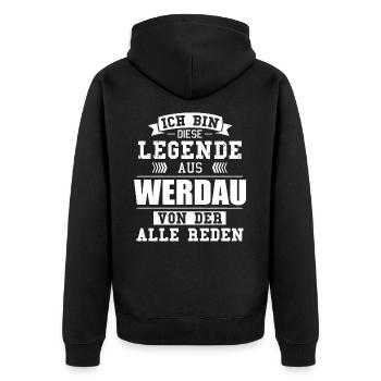 Stadt Werdau Deutschland Legende Spruch - Unisex Premium Bio Zip Hoodie - Schwarz - Hinten - Nico (187cm)