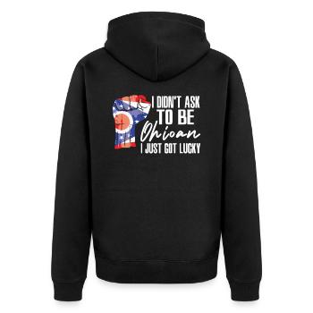 Ohioaner Amerikaner US-Patriot USA Gewachsen Ohio - Unisex Premium Bio Zip Hoodie - Schwarz - Hinten - Nico (187cm)