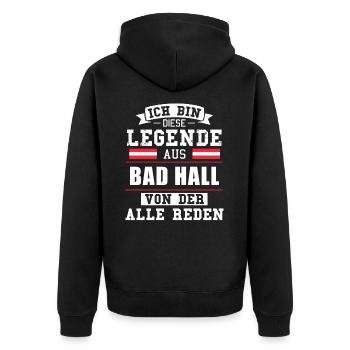 Stadt Bad Hall Österreich Legende Spruch - Unisex Premium Bio Zip Hoodie - Schwarz - Hinten - Nico (187cm)