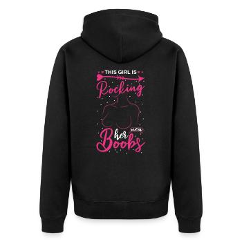 Boucle d’épingle pour le cancer du sein - Veste à capuche bio Premium Unisexe - noir - Dos - Nico (187cm)