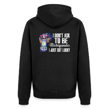 Michigander Amerikaner US-Patriot USA Gewachsen - Unisex Premium Bio Zip Hoodie - Schwarz - Hinten - Nico (187cm)