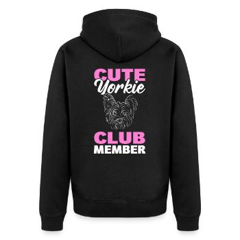 Cute Yorkie Club Member Yorkshire Terrier - Unisex Premium Organic Zip Hoodie - black - Back - Nico (187cm)