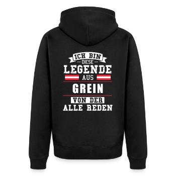 Stadt Grein Österreich Legende Spruch - Unisex Premium Bio Zip Hoodie - Schwarz - Hinten - Nico (187cm)