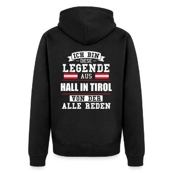 Stadt Hall in Tirol Österreich Legende Spruch - Unisex Premium Bio Zip Hoodie - Schwarz - Hinten - Nico (187cm)