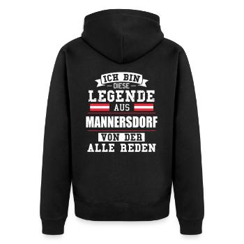 Stadt Mannersdorf Österreich Legende Spruch - Unisex Premium Bio Zip Hoodie - Schwarz - Hinten - Nico (187cm)