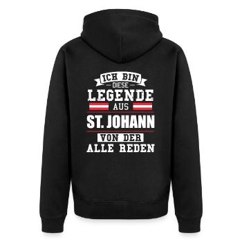 Stadt St. Johann Österreich Legende Spruch - Unisex Premium Bio Zip Hoodie - Schwarz - Hinten - Nico (187cm)