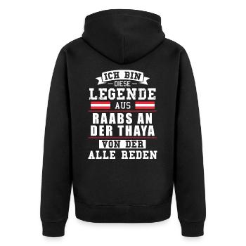 Stadt Raabs an der Thaya Österreich Legende Spruch - Unisex Premium Bio Zip Hoodie - Schwarz - Hinten - Nico (187cm)