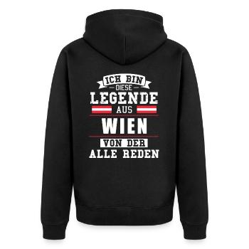 Stadt Wien Österreich Legende Spruch - Unisex Premium Bio Zip Hoodie - Schwarz - Hinten - Nico (187cm)