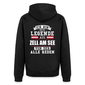 Stadt Zell am See Österreich Legende Spruch - Unisex Premium Bio Zip Hoodie - Schwarz - Hinten - Nico (187cm)
