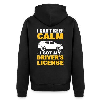 I Cant Keep Calm I Got My Driver's License First - Unisex Premium Bio Zip Hoodie - Schwarz - Hinten - Nico (187cm)