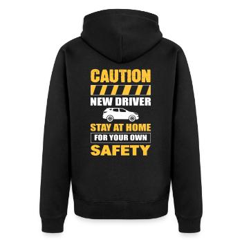 Caution New Driver License First Time Driver - Unisex Premium Bio Zip Hoodie - Schwarz - Hinten - Nico (187cm)