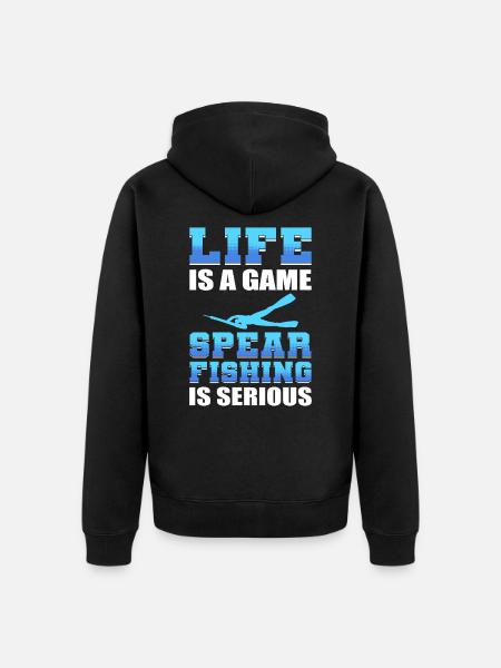 Het leven is een spel Speervissen is serieus - Uniseks Premium bio ziphoodie - zwart