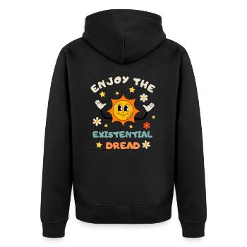 Genieße Das Existenzielle Grauen Lustiges Retro - Unisex Premium Bio Zip Hoodie - Schwarz - Hinten - Nico (187cm)