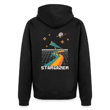 Sterngucker Astronomie Retrofutiristik Nachthimmel - Unisex Premium Bio Zip Hoodie - Schwarz - Hinten - Nico (187cm)