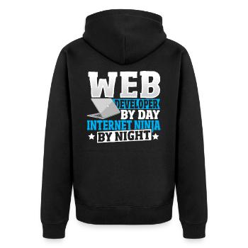 Web Developer By Day Internet Ninja By Night - Unisex Premium Bio Zip Hoodie - Schwarz - Hinten - Nico (187cm)
