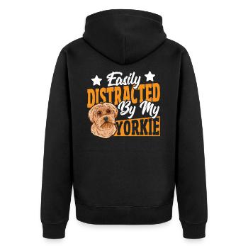 Facilement distrait par mon Yorkie Yorkshire - Veste à capuche bio Premium Unisexe - noir - Dos - Nico (187cm)