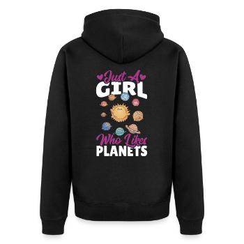 Astronomie Nur ein Mädchen, das Planeten mag - Unisex Premium Bio Zip Hoodie - Schwarz - Hinten - Nico (187cm)