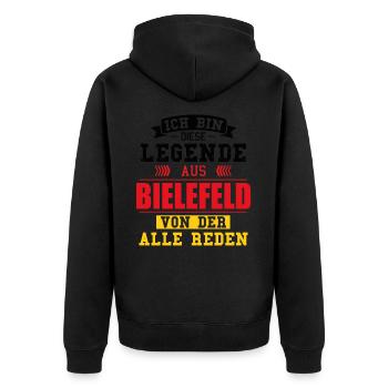 Stadt Bielefeld Deutschland Legende Spruch - Unisex Premium Bio Zip Hoodie - Schwarz - Hinten - Nico (187cm)