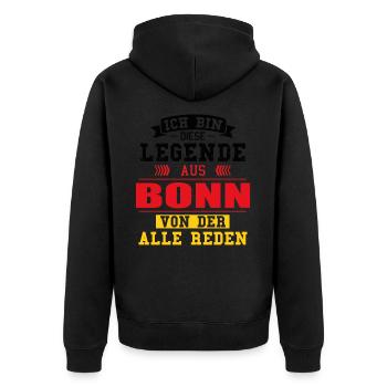 Stadt Bonn Deutschland Legende Spruch - Unisex Premium Bio Zip Hoodie - Schwarz - Hinten - Nico (187cm)