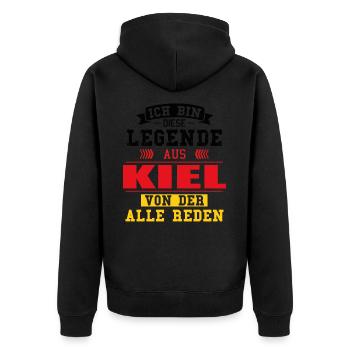 Stadt Kiel Deutschland Legende Spruch - Unisex Premium Bio Zip Hoodie - Schwarz - Hinten - Nico (187cm)
