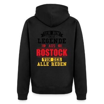 Stadt Rostock Deutschland Legende Spruch - Unisex Premium Bio Zip Hoodie - Schwarz - Hinten - Nico (187cm)