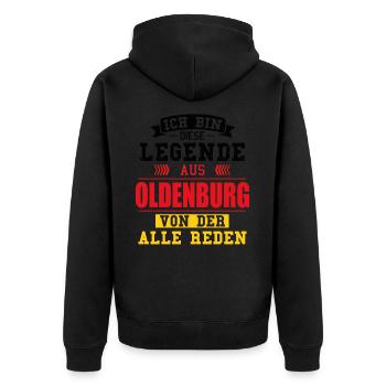 Stadt Oldenburg Deutschland Legende Spruch - Unisex Premium Bio Zip Hoodie - Schwarz - Hinten - Nico (187cm)