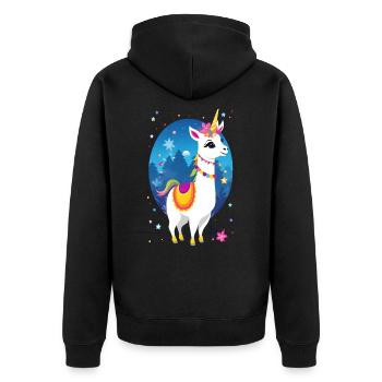 Lama Einhorn - Unisex Premium Bio Zip Hoodie - Schwarz - Hinten - Nico (187cm)