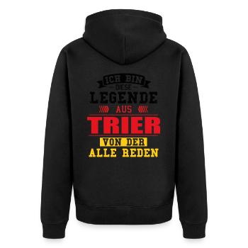 Stadt Trier Deutschland Legende Spruch - Unisex Premium Bio Zip Hoodie - Schwarz - Hinten - Nico (187cm)