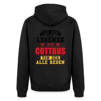 Stadt Cottbus Deutschland Legende Spruch - Unisex Premium Bio Zip Hoodie - Schwarz - Hinten - Nico (187cm)