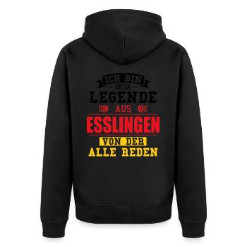 Stadt Esslingen Deutschland Legende Spruch - Unisex Premium Bio Zip Hoodie - Schwarz - Hinten - Nico (187cm)