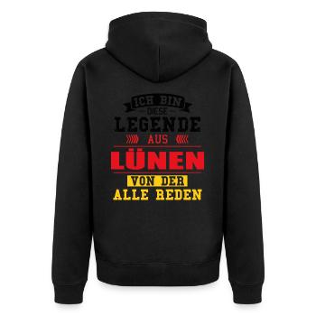 Stadt Lünen Deutschland Legende Spruch - Unisex Premium Bio Zip Hoodie - Schwarz - Hinten - Nico (187cm)