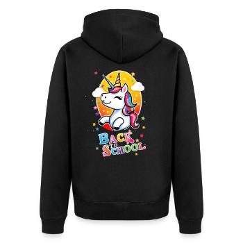 Unicorn Einhorn zurück zur Schule - Unisex Premium Bio Zip Hoodie - Schwarz - Hinten - Nico (187cm)