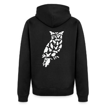 Eule Vogel Wald Wildtier Tier Eulen Scherenschnitt - Unisex Premium Bio Zip Hoodie - Schwarz - Hinten - Nico (187cm)
