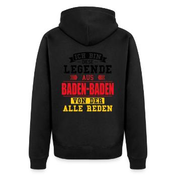 Stadt Baden-Baden Deutschland Legende Spruch - Unisex Premium Bio Zip Hoodie - Schwarz - Hinten - Nico (187cm)
