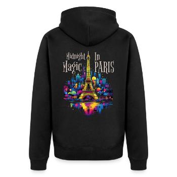 Paris, Tour Eiffel, France, Ville, Horizon, Nuit - Veste à capuche bio Premium Unisexe - noir - Dos - Nico (187cm)