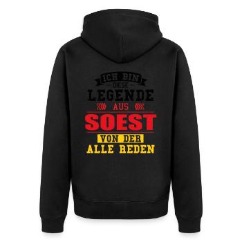 Stadt Soest Deutschland Legende Spruch - Unisex Premium Bio Zip Hoodie - Schwarz - Hinten - Nico (187cm)