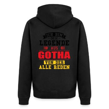 Stadt Gotha Deutschland Legende Spruch - Unisex Premium Bio Zip Hoodie - Schwarz - Hinten - Nico (187cm)