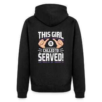 Mormonen LDS Missionar Dieses Mädchen ist berufen - Unisex Premium Bio Zip Hoodie - Schwarz - Hinten - Nico (187cm)