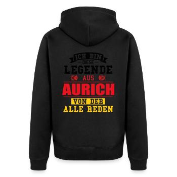 Stadt Aurich Deutschland Legende Spruch - Unisex Premium Bio Zip Hoodie - Schwarz - Hinten - Nico (187cm)