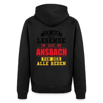 Stadt Ansbach Deutschland Legende Spruch - Unisex Premium Bio Zip Hoodie - Schwarz - Hinten - Nico (187cm)