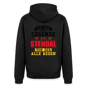 Stadt Stendal Deutschland Legende Spruch - Unisex Premium Bio Zip Hoodie - Schwarz - Hinten - Nico (187cm)